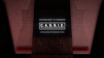 The Screens at the start of C.A.S.S.I.E. announcing decontamination.
